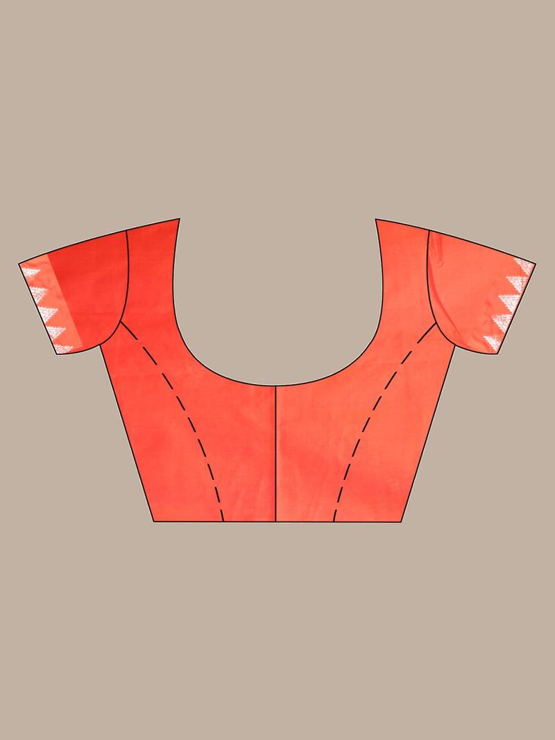 Orange Silk Handwoven Saree With Zari Temple Borders And Chevron Pallu