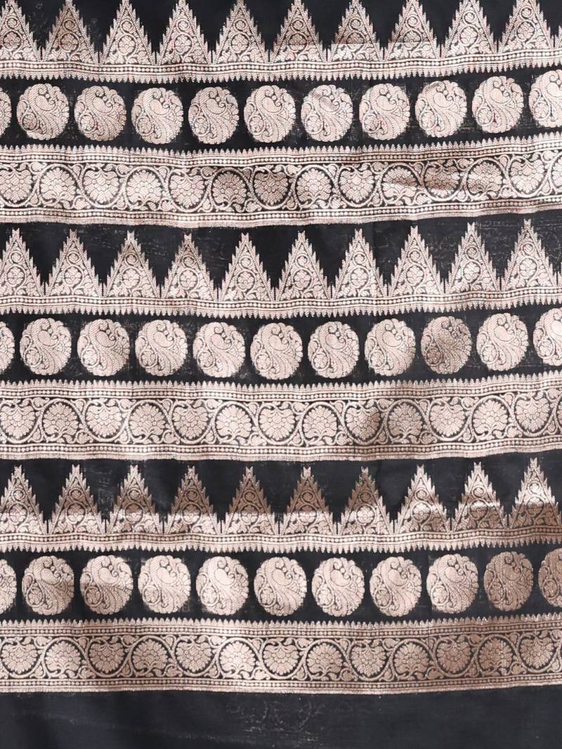 Black Silk Handwoven Saree With Temple Borders And Ethnic Patterns