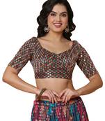 Salwar Studio Women's Black Multi Georgette Readymade Saree Blouse