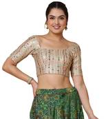 Salwar Studio Women's Light Gold Silk Readymade Saree Blouse