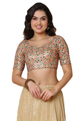 Salwar Studio Women's Gold Georgette Readymade Saree Blouse 1