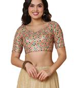 Salwar Studio Women's Gold Georgette Readymade Saree Blouse