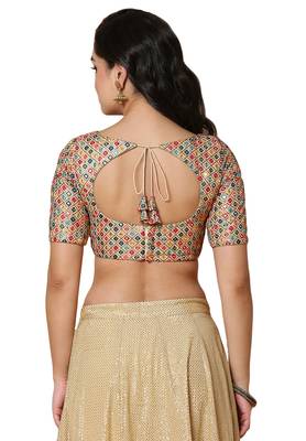 Salwar Studio Women's Gold Georgette Readymade Saree Blouse 2