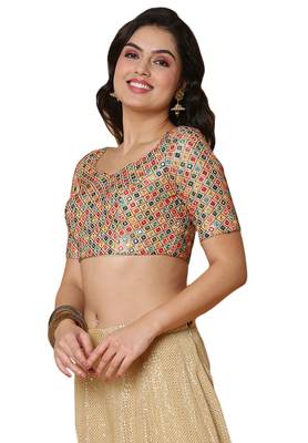 Salwar Studio Women's Gold Georgette Readymade Saree Blouse 3