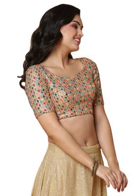 Salwar Studio Women's Gold Georgette Readymade Saree Blouse 4