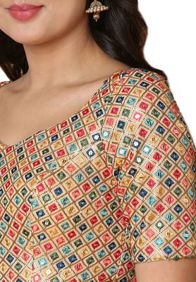 Salwar Studio Women's Gold Georgette Readymade Saree Blouse 5