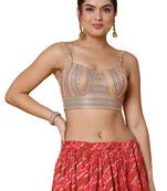 Salwar Studio Women's Gold Georgette Readymade Saree Blouse