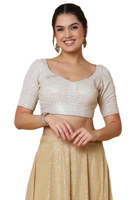 Salwar Studio Women's Off White Georgette Readymade Saree Blouse 1