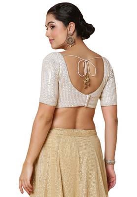 Salwar Studio Women's Off White Georgette Readymade Saree Blouse 2