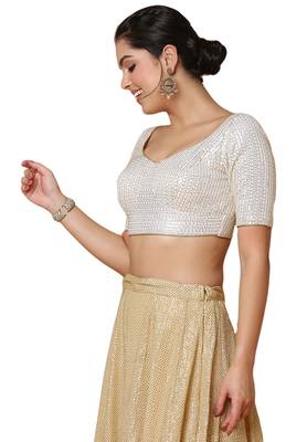 Salwar Studio Women's Off White Georgette Readymade Saree Blouse 3