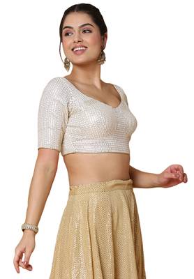 Salwar Studio Women's Off White Georgette Readymade Saree Blouse 4