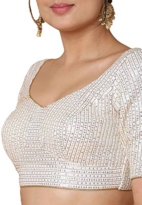 Salwar Studio Women's Off White Georgette Readymade Saree Blouse 5