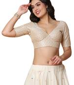 Salwar Studio Women's Gold Mulbury Silk Readymade Saree Blouse