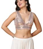 Salwar Studio Women's Peach Net Readymade Saree Blouse