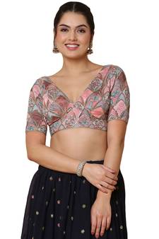 Salwar Studio Women's Multi Chiffon Readymade Saree Blouse