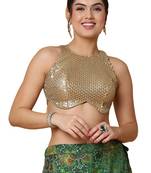 Salwar Studio Women's Gold Net Readymade Saree Blouse