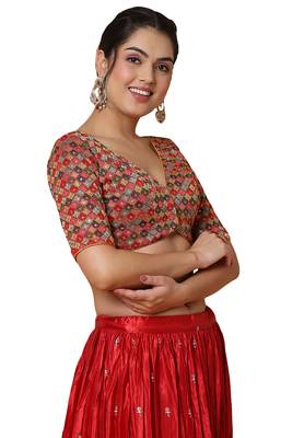 Salwar Studio Women's Multi Georgette Readymade Saree Blouse 4