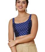 Salwar Studio Women's Navy Blue Mulbury Silk Readymade Saree Blouse