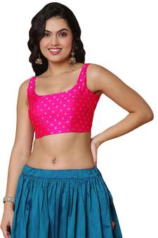 Salwar Studio Women's Pink Mulbury Silk Readymade Saree Blouse