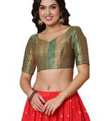Salwar Studio Women's Green Brocade Readymade Saree Blouse