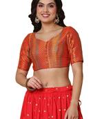 Salwar Studio Women's Red Brocade Readymade Saree Blouse