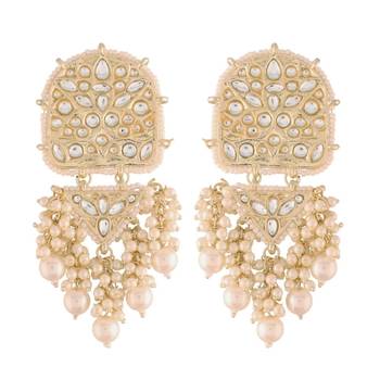 Kundan Pearl & Beades Studded Dangle Earrings for Women  1
