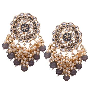 Gold Plated Traditional Handcrafted Meenakari Kundan & Pearl Studded Earrings For Women  1