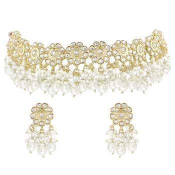 Traditional Kundan & Pearl Studded Choker Necklace Set For Women/Girls  1