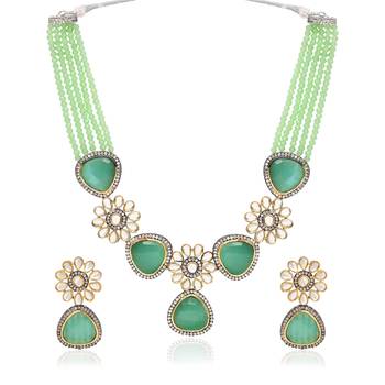 Traditional Kundan & Stone Studded Onyx Crystal Beads Necklace Jewellery Set For Women  1