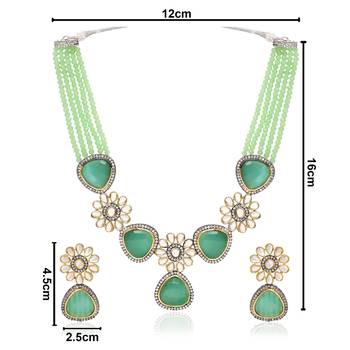 Traditional Kundan & Stone Studded Onyx Crystal Beads Necklace Jewellery Set For Women  3