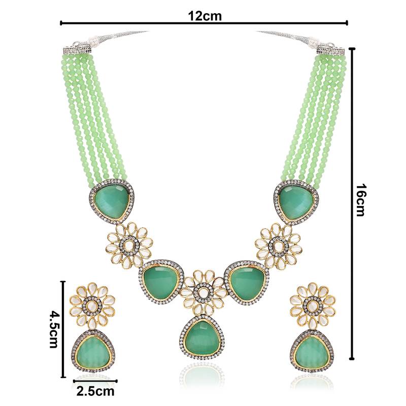 Traditional Kundan & Stone Studded Onyx Crystal Beads Necklace Jewellery Set For Women 