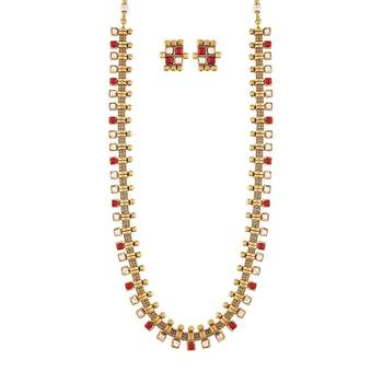 Traditional South Indian Stylish Multicolour Stone Work Long Necklace With Earrings For Women & Girls  2