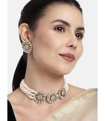 Traditional Kundan Studded Pearl choker with Earrings For Women/Girls 