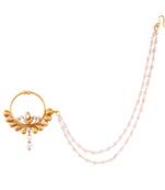 Traditional Ethnic Bridal Pearl Nose Ring/Nath without piercing with Pearl Chain for Women/Girls (NL03)