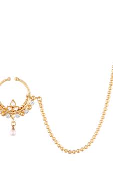 Traditional Ethnic Bridal Nose Ring/Nath without piercing Encased With Faux Kundan & Stones for Women/Girls (NL06)
