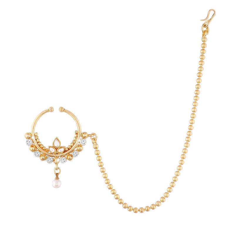 Traditional Ethnic Bridal Nose Ring/Nath without piercing Encased With Faux Kundan & Stones for Women/Girls (NL06)