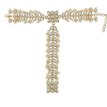 Gold Plated Embellish With Kundan & Pearl Adjustable Haath Phool/Panja Bracelet  1