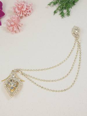 Eye Catching Stone Studded Three Chain Pin Brooch for Men Sherwani Suit Blazer Kurta Brooch  1