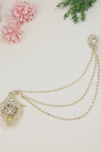 Eye Catching Stone Studded Three Chain Pin Brooch for Men Sherwani Suit Blazer Kurta Brooch (SM58W)