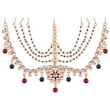 Multi-Colour Kundan Maang Tikka For Women  1