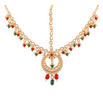 Traditional Kundan & Pearl Multi-Colour Matha Patti/Maang Tikka for Women  1