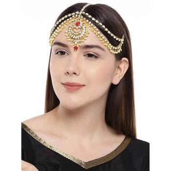 Traditional Kundan & Pearl Matha Patti/Maang Tikka for Women  1