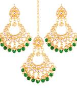 Traditional Kundan & Pearl Earring Set with Maang Tikka for Women 