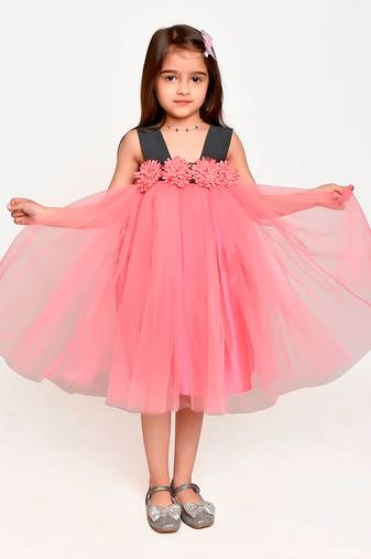 Jelly Jones Flower embelished Net Partywear Dress-Pink