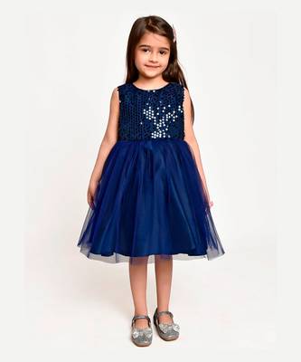 Jelly Jones sequance  embelished Net Partywear Dress- Navy 1