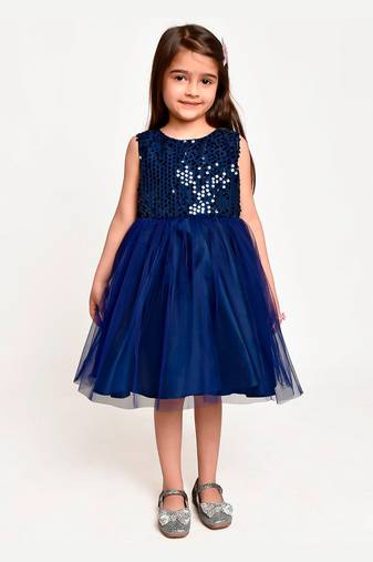 Jelly Jones sequance  embelished Net Partywear Dress- Navy