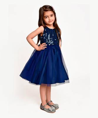 Jelly Jones sequance  embelished Net Partywear Dress- Navy 3