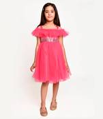 Jelly Jones sequance  embelished Net Partywear Dress-Neon Pink