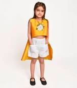 Jelly Jones  Asymmetric Flower Emblished top and White shorts-Yellow