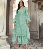Light-cyan embroidered net salwar